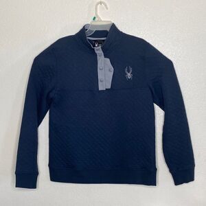 SPYDER Men’s 1/4 Snap Button Quilted Pullover Navy Sweatshirt Size M